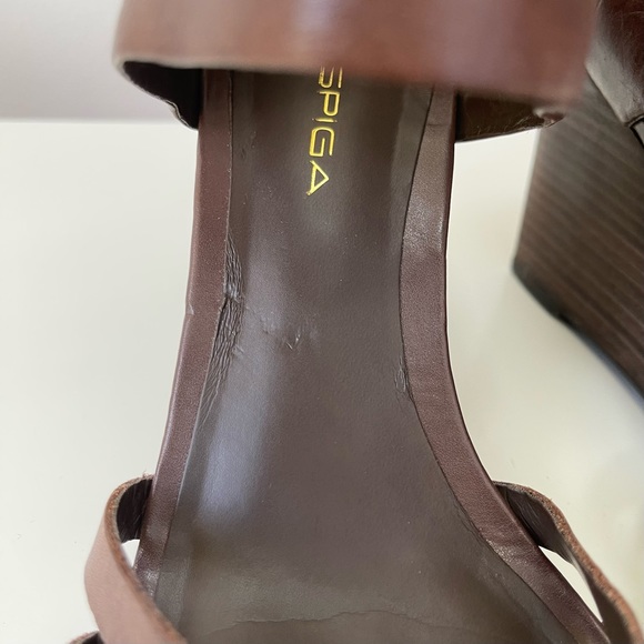 VIA SPIGA BROWN LEATHER WEDGE SANDALS - Picture 11 of 12